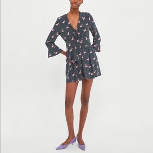 Zara one piece jumpsuit with flamingo pattern.